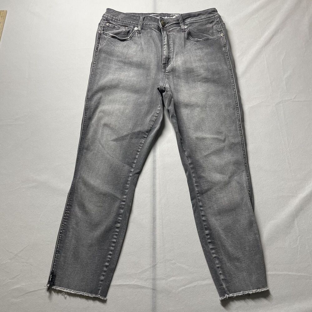 Seven7 High Rise Ankle Skinny Jeans Gray Raw Hem Women's Size 12